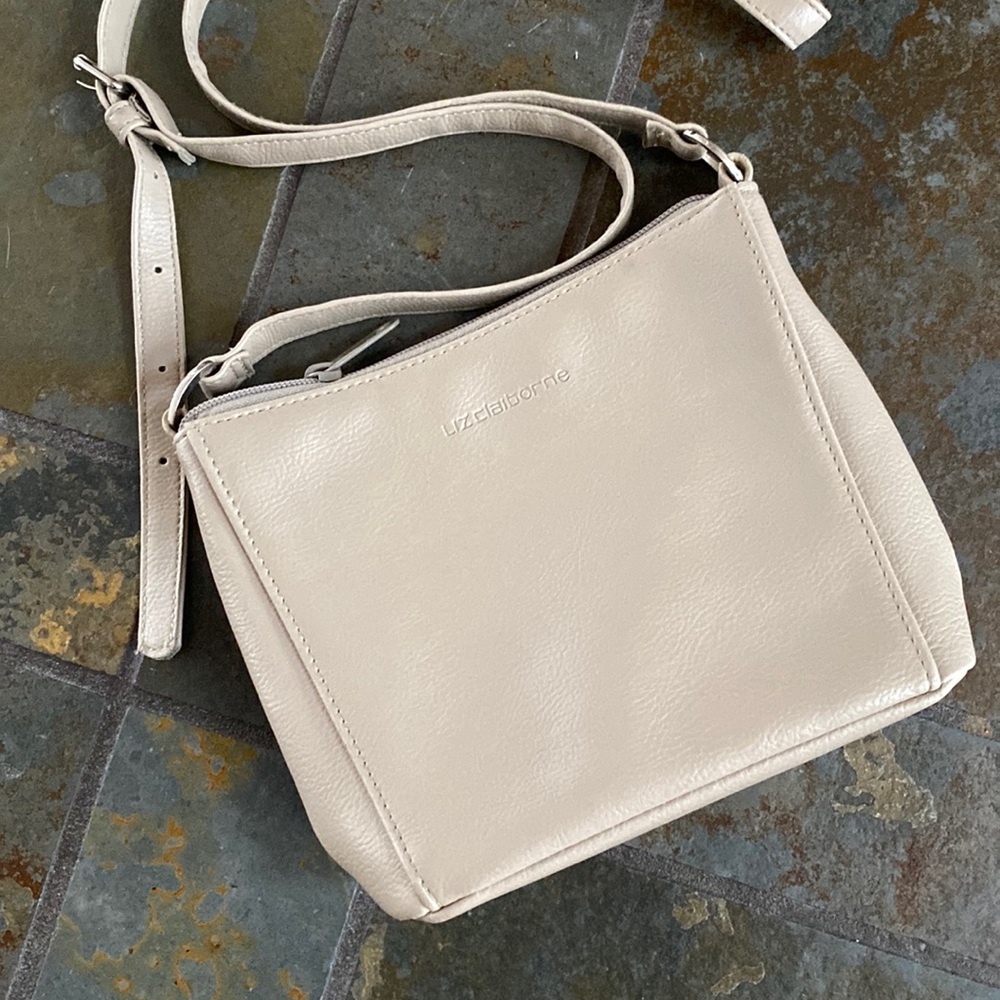 3/$19! LIZ CLAIBORNE Vegan Leather Bag ~ Taupe Crossbody Shoulder Strap Purse